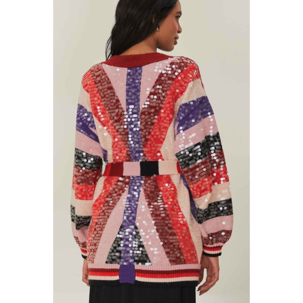Farm Rio NEW Colorful Stripes Knit Sequin Sweater, S/M - Picture 2 of 8